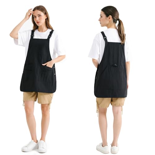 NEWGEM Waterproof Apron with Pockets for Women Cooking Painting Baking Gardening - color: 6 Pockets Black