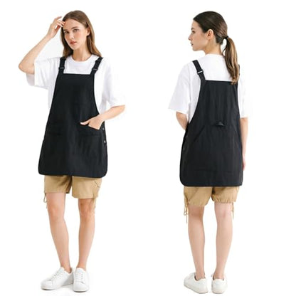 NEWGEM Waterproof Apron with Pockets for Women Cooking Painting Baking Gardening - color: 6 Pockets Black