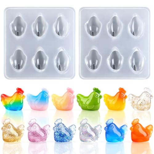 Mini Cute Chicken Figurines Silicone Mold, 2 Pcs Micro Dollhouse Animal Epoxy Casting Mold with Realistic Shapes for DIY Resin Art Fairy Garden Miniatures Landscape Crafts Decor - color: 2 Pcs Chicken White