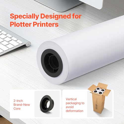 VEVOR Wide Format Paper, 24 in x 150 ft Plotter Paper, 4 Rolls CAD Bond Rolls with 2 in Core, 20 LB Bond Paper Rolls, Idea for CAD Drawings, Engineering Plans, GIS Maps & Architectural Designs - size: 24 in x 150 ft, style: 4 Rolls
