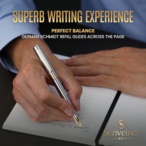Scriveiner Silver Chrome Ballpoint Pen - Stunning Luxury Pen, Real Gold Plating, Schmidt Black Refill, Best Ball Pen Gift Set for Men & Women, Professional, Executive, Office, Nice, Fancy Pens - color: 2. Silver Chrome with Gold