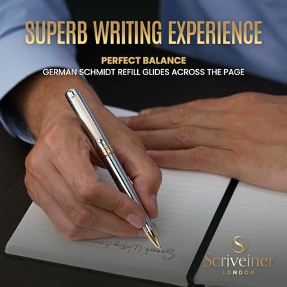 Scriveiner Silver Chrome Ballpoint Pen - Stunning Luxury Pen, Real Gold Plating, Schmidt Black Refill, Best Ball Pen Gift Set for Men & Women, Professional, Executive, Office, Nice, Fancy Pens - color: 2. Silver Chrome with Gold