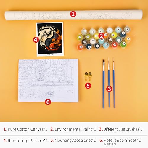 TUMOVO Paint by Numbers for Adults Beginner, Yin Yang Symbol with Koi Fish Paint by Numbers Kid Paint by Number Kits DIY Acrylic Painting Kits Paint by Numbers for Kids Beginner, 16 x20 Inch - color: Koi Fish