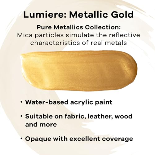 Jacquard Lumiere 8oz Fabric Paint Metallic Gold - Metallic Paint for Fabric Paper Wood Ceramic and Metal - Light-bodied Metallic Acrylic Paint - Lightfast & Vibrant Metallic Acrylic Paints - color: Metallic Gold, size: 8 Fl Oz (Pack of 1)