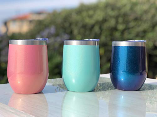 CHILLOUT LIFE 12 oz Stainless Steel Tumbler with Lid & Gift Box - Wine Tumbler Double Wall Vacuum Insulated Travel Tumbler Cup for Coffee, Wine, Cocktails, Ice Cream - PINK SPARKLE - color: Pink Sparkle, style: 1 Pack