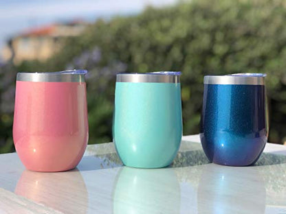 CHILLOUT LIFE 12 oz Stainless Steel Tumbler with Lid & Gift Box - Wine Tumbler Double Wall Vacuum Insulated Travel Tumbler Cup for Coffee, Wine, Cocktails, Ice Cream - PINK SPARKLE - color: Pink Sparkle, style: 1 Pack