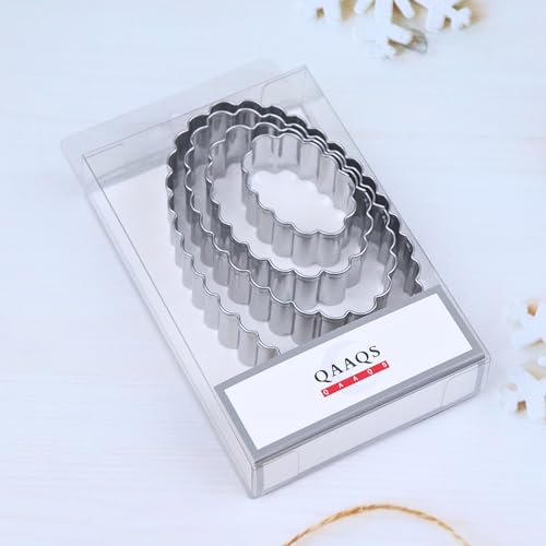 Scalloped Edge Oval Cookie Cutter Set Large - 5 Inch, 4 Inch, 3 Inch, 2 Inch - Fluted Wavy Oval Cookie Cutters Shapes Clay Molds - Stainless Steel - style: Oval