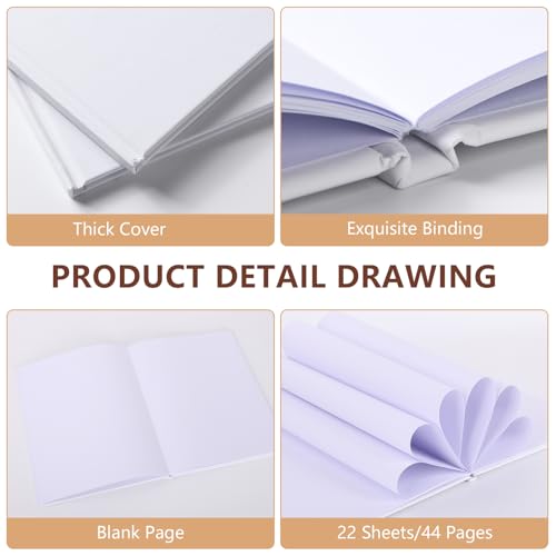 zmybcpack 6 Pack Hardcover Blank Book 8.5x11 inch, Hardcover Blank Book for Students to Write Stories, Blank Hardcover Sketchbooks Journal（White，22 Sheets/ 44 Pages Each） - size: 8.5x11"(6 pack)