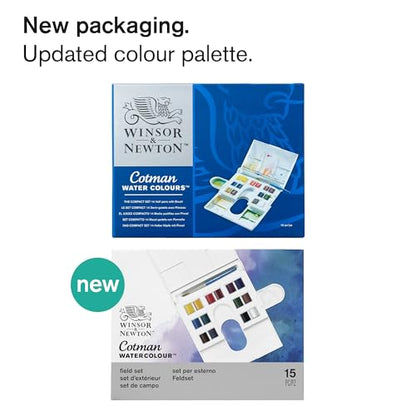 Winsor & Newton Cotman Watercolor Paint Set, Field Set, 14 Half Pan w/ Brush, Mixing Palette - style: 14 Half Pan Field Set