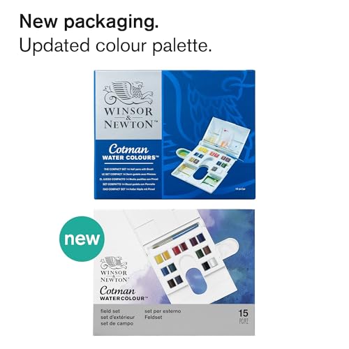 Winsor & Newton Cotman Watercolor Paint Set, Field Set, 14 Half Pan w/ Brush, Mixing Palette - style: 14 Half Pan Field Set