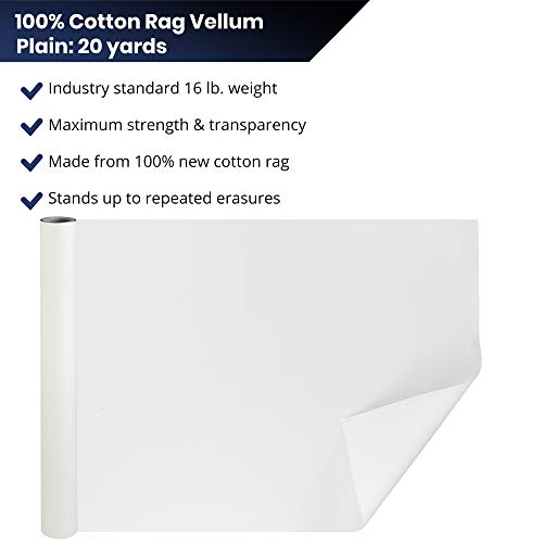 Pacific Arc Professional Cotton Rag Paper Vellum 36 Inch by 20 Yard Roll, White - color: Plain, size: 36 Inch x 20 Yard