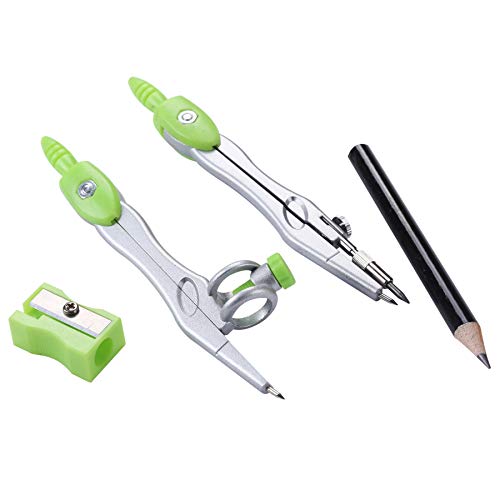 Unjoo Math Geometry Kit Sets 10 Piece Student Supplies with Shatterproof Storage Box,Includes Rulers,Protractor,Compass,Eraser,Pencil Sharpener,Lead Refills,Pencil,for Drafting and Drawings（Green） - color: Green