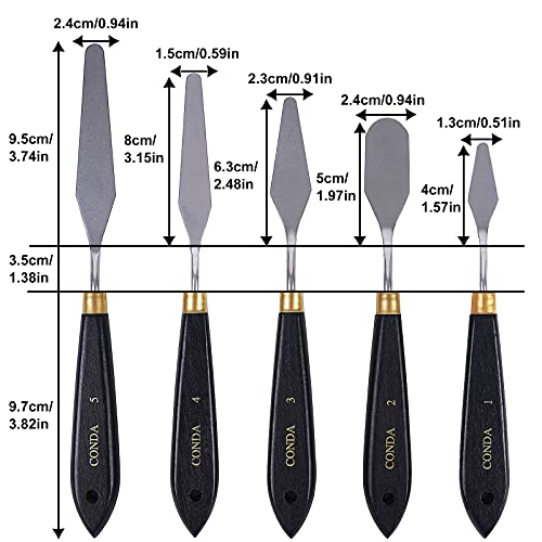 conda Palette Knife Painting Stainless Steel Spatula Palette Knife Oil Paint Metal Knives Wood Handle (Black 5 Piece)
