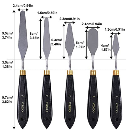 conda Palette Knife Painting Stainless Steel Spatula Palette Knife Oil Paint Metal Knives Wood Handle (Black 5 Piece)