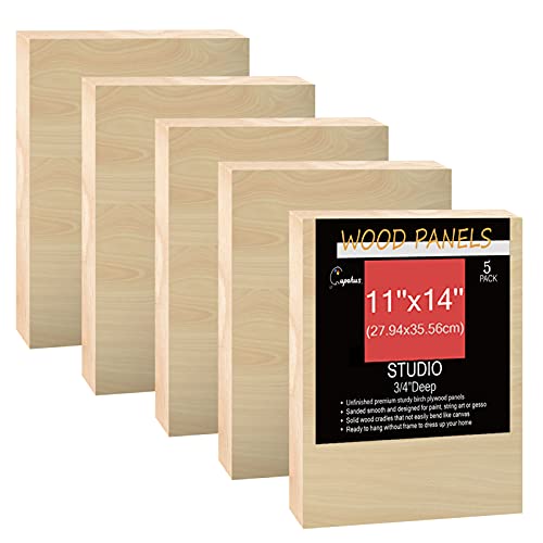 Cupohus Unfinished Birch Wood Boards Canvas for Painting, 5 Packs 3/4'' Deep Cupohus 11'' x 14'' Wooden Cradled Panels for Pouring Art, Crafts, Paints and More - size: 11" x 14"