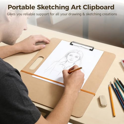 2Pcs Drawing Board with Handle, 13 x 17 in Portable Sketching Art Clipboard for Artists, Metal Clip & Rubber Band Included, Suitable for Classroom Learning and Travel Sketching