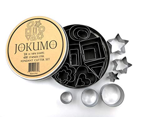 Mini Multi Shape Fondant Cutters Set – 24 Pc Set 430 Stainless Steel - Great for Fondant and Crafting Clay- Stars, Hearts, Flowers, 5 type of Geometric Shape