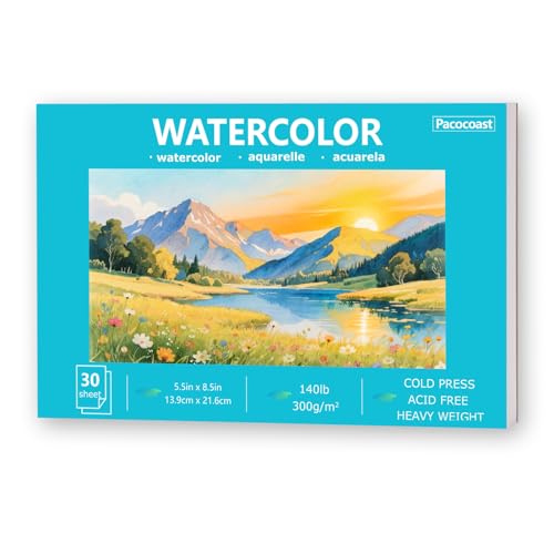Pacocoast 5.5"x8.5" Small Watercolor Sketchbook, 30 Sheets of 140lb/300gsm Water Color Pads, Glue Bound Artist Drawing Paint Paper Book, Watercolor Notebook Journal, Teal - color: Teal, size: 5.5"x8.5"