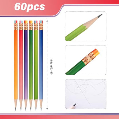 TecUnite 60 Pcs HB Pencils #2 Unsharpened Wood Cased Pencils with Eraser Hexagonal Pencil Cute Graphite No 2 Pen for Adults Gifts Exam School Office Sketching Learning(Gradient Color, Gold) - color: Gradient Color, Gold