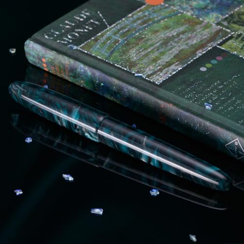 Asvine C80 Fountain Pen #8 Stub 1.1mm Nib Large Handcraft Calligraphy Art Drawing Pen with Converter Pen Case Collection Set (Green Ripple) - color: Green Ripple, style: Stub