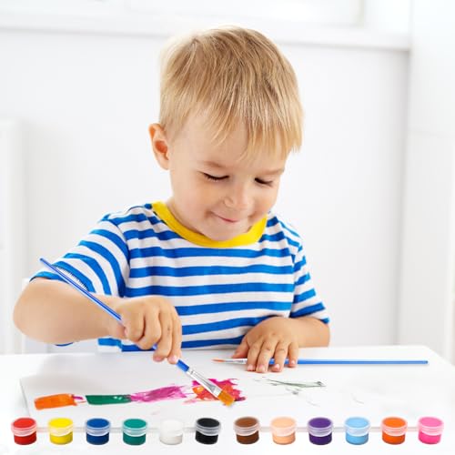 Yihurlm 24 Pack Mini Acrylic Paint Set,12 Colors Acrylic Paint Strips for Kids & Adults, Washable Paint Set with 24 Flat Brushes, 24 Pointed Brushes, Kids Paint Set for Class Painting Artistic Crafts
