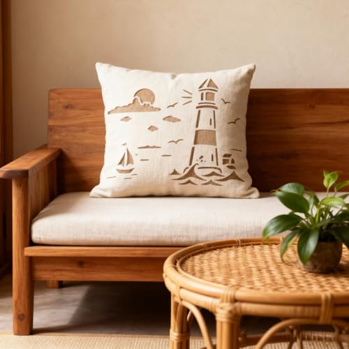 TIAMECH A4 Reusable Lighthouse Sea Sail Stencil for Painting | Beach Sunrise Layering Template, DIY Wall Art, Wood Furniture, Scrapbook & Crafts (8.3x11.7inch) - style: Lighthouse Sea Sail