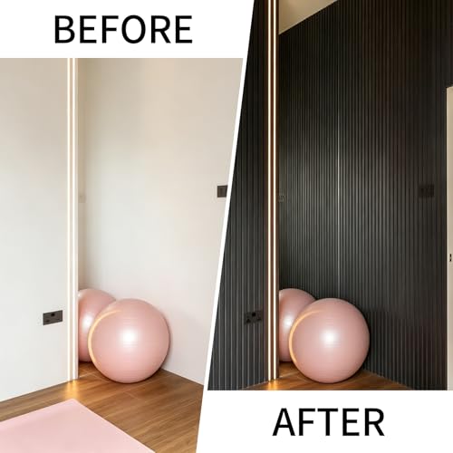 3D Fluted Wall Panels Peel and Stick - Wood Look EVA Foam Wall Panels for TV Feature Wall, Waterproof Self Adhesive Slatted Trim, 98.5in Roll (Black), 1PCS