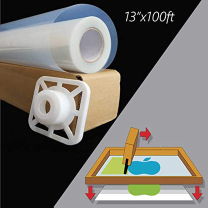 13"x100ft. Screen Printing Film 1 roll Waterproof Inkjet Transparent Film for Water-based Pigment and Dye Printers