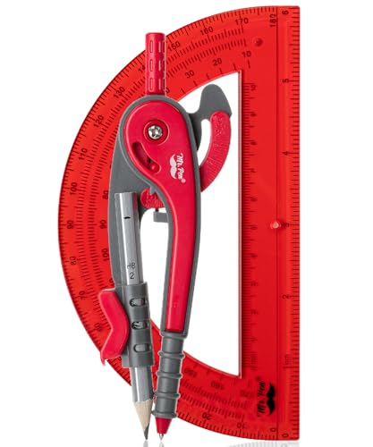 Mr. Pen- Geometry Compass and Protractor Set, 6 Inch Compass | 6 Inch Protractor, Drawing Tool for School, Clear Plastic, Easy Grip, Precision Design for Math, Art, Drafting, Architecture - color: Candy Apple Red, size: 1 Set