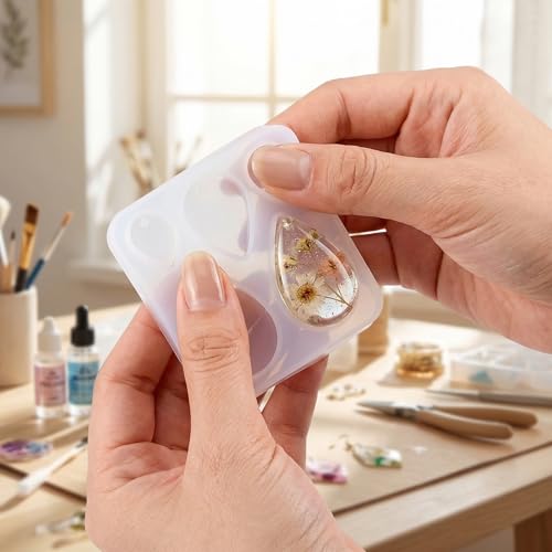 Resin Earring Molds,Resin Jewelry Molds with 10 Packs Variety Shape Resin Molds Silicone,Earring Silicone Molds for resi n Pendant, Earrings,Keychains(Included 40Pcs earringhooks) DIY Gift - color: Earring Molds