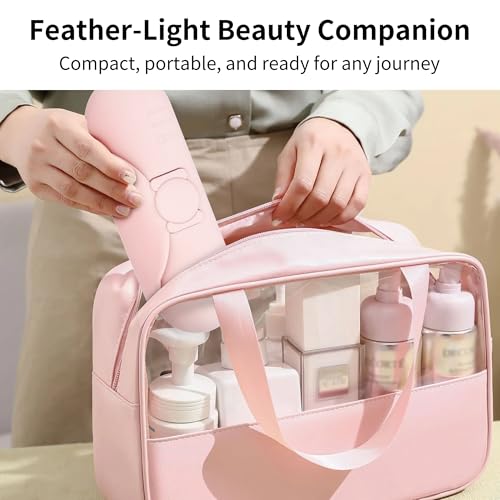 Travel Makeup Brush Holder with Cleaning Pad -Silicone Brush Organizer Case, Magnetic Closure Waterproof Cosmetic Bag for Easy Storage & On-the-Go Cleaning (9.05 Inch) - color: Pink