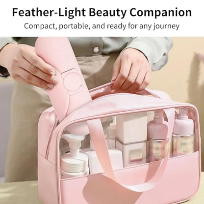 Travel Makeup Brush Holder with Cleaning Pad -Silicone Brush Organizer Case, Magnetic Closure Waterproof Cosmetic Bag for Easy Storage & On-the-Go Cleaning (9.05 Inch) - color: Pink