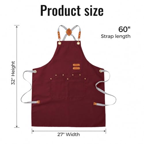 Aoomzoon Durable Kitchen Apron,Multifunctional Chef Aprons for Women & Men with Pockets for Cooking Baking & Daily Use - color: Red