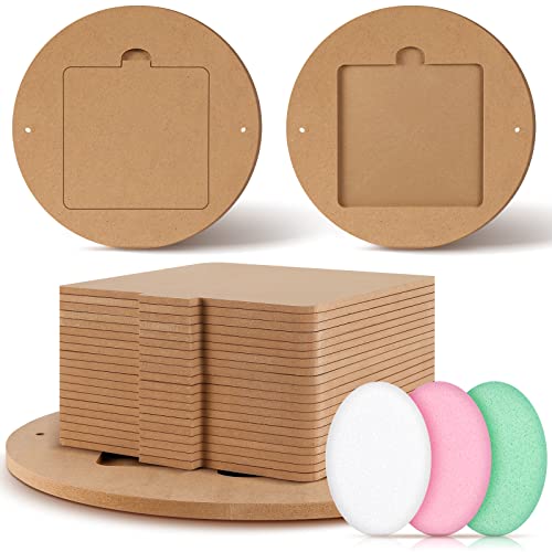 Pinkunn 22 Pcs Bat System for Pottery Wheel Clay Pottery with Removable Inserts 2 Pack 12'' Round Outer and 20 Pack 7'' Square Inner Bat with 3 Sponge for Potters Clay Artist