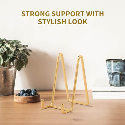 Plate Holder Easel Display Stand - 6 inch Metal Plate Stands for Display - Tabletop Picture Stand - Gold Iron Easels for Display Pictures | Photo Frames | Book | Decorative Plates | Plaque - 4 Pack - size: 6 inch-4