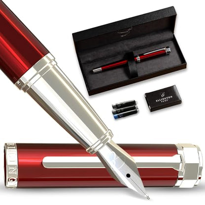 Ellington Pens Luxury Fountain Pen Set - Extra Fine Nib- Includes 3 Ink Cartridges, Refillable Ink Converter, Gift Box- Fountain Pens For Writing, Calligraphy, Journaling, Sketching (Scarlet Slate) - color: Scarlet Slate, style: Extra Fine