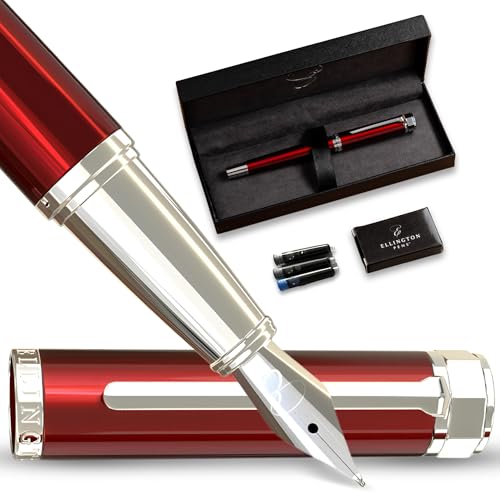 Ellington Pens Luxury Fountain Pen Set - Extra Fine Nib- Includes 3 Ink Cartridges, Refillable Ink Converter, Gift Box- Fountain Pens For Writing, Calligraphy, Journaling, Sketching (Scarlet Slate) - color: Scarlet Slate, style: Extra Fine