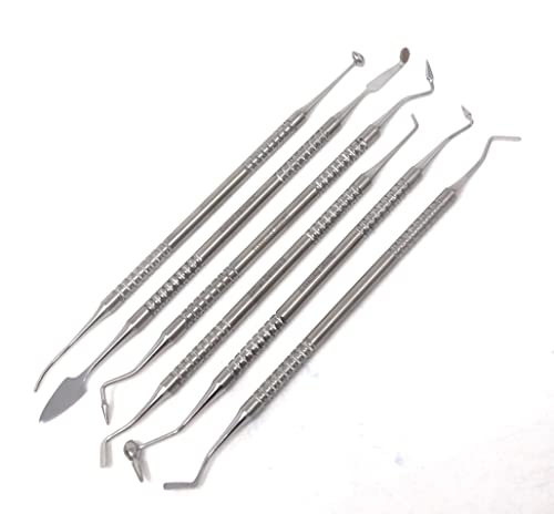 Composite Instrument Dental Set of 6 pcs Restorative Plastic Filling Restoration Preparation Carvers Contouring Plugger Ball Burnisher Tooth Cavity Various Decay Removal Double Ended Instruments - color: Silver
