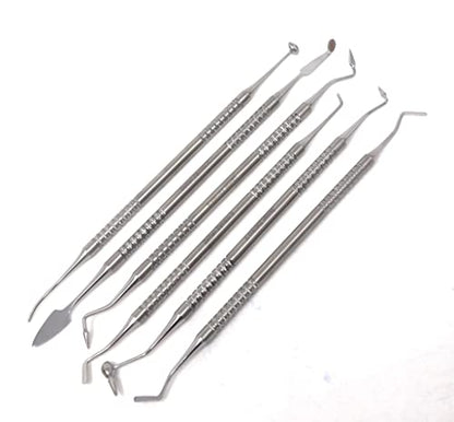 Composite Instrument Dental Set of 6 pcs Restorative Plastic Filling Restoration Preparation Carvers Contouring Plugger Ball Burnisher Tooth Cavity Various Decay Removal Double Ended Instruments - color: Silver