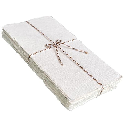 300 GSM Deckle Edge Cotton Paper - Soft, Textured Handmade Sheets for Invitations, Artwork, Stationery, and DIY Crafting (Pack of 25) (4 x 9 inch) - size: 4 x 9 inch