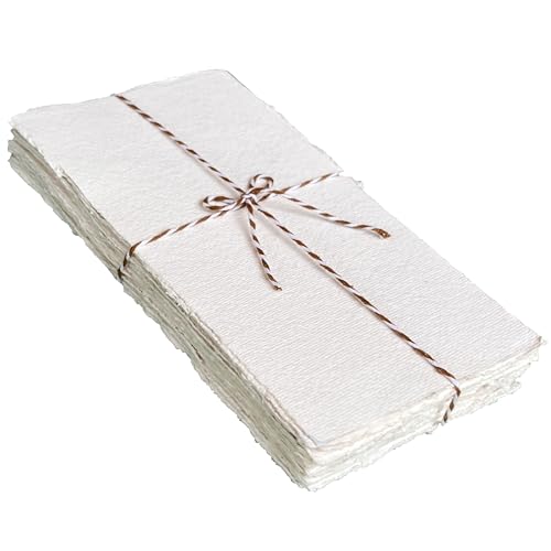 300 GSM Deckle Edge Cotton Paper - Soft, Textured Handmade Sheets for Invitations, Artwork, Stationery, and DIY Crafting (Pack of 25) (4 x 9 inch) - size: 4 x 9 inch