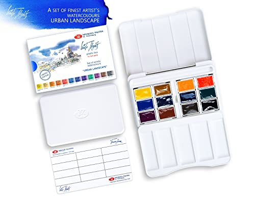 White Nights Watercolor Artists Grade Paint Set Urban, 12 full pans 2.5ml, In Plastic Case by Nevskaya Palitra