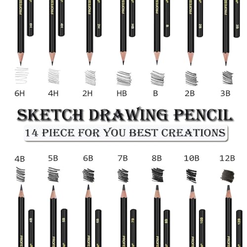 Heshengping Drawing Sketch Pencil Set 14pcs Sketching Pencils 12B 10B 8B 7B 6B 5B 4B 3B 2B B HB 2H 4H 6H Graphite Pencils for Kid Adults Artists Student Beginners Professional - color: Style3