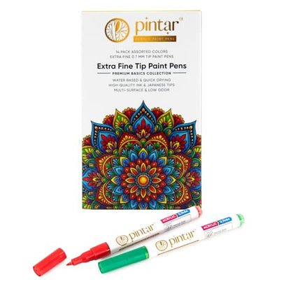 PINTAR Acrylic Paint Pens, 14 Pack, Extra Fine 0.7mm Japanese Tip Paint Markers for Rock Painting, Wood, Glass, Ceramic, Leather, Shoes, Canvas, Multi Surface Quick Dry Japanese Opaque Ink Marker Set - size: .7mm
