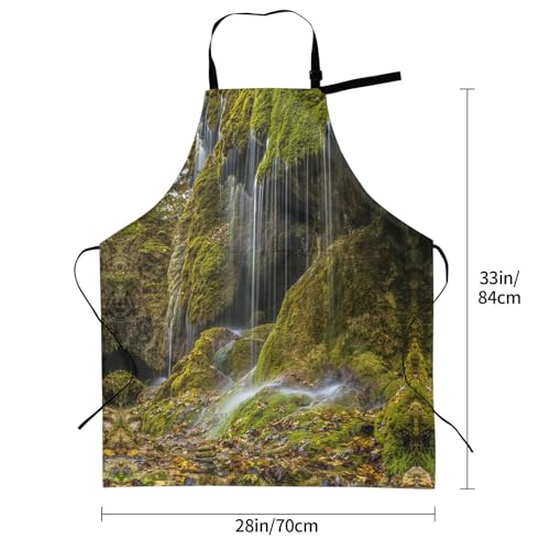 Waterfall On Mountain Waterproof Apron With Pockets For Adults-Adjustable Bib Apron For Cooking, Gardening, Painting,Housework