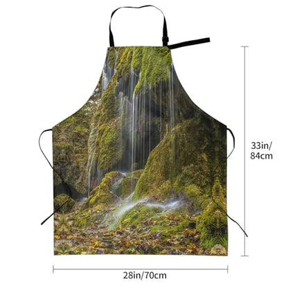 Waterfall On Mountain Waterproof Apron With Pockets For Adults-Adjustable Bib Apron For Cooking, Gardening, Painting,Housework