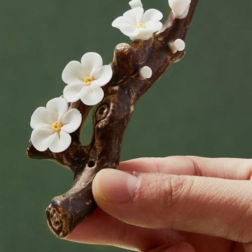 Ceramic Brush Holder Flower Brush Pen Rest Paperweight for Handwritting Practice Inks Painting - color: White Plum Blossom Pen Holder, size: 16*9*4CM