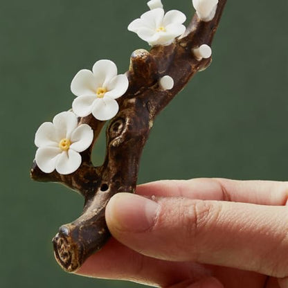 Ceramic Brush Holder Flower Brush Pen Rest Paperweight for Handwritting Practice Inks Painting - color: White Plum Blossom Pen Holder, size: 16*9*4CM