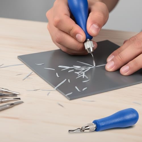 Falling in Art Block Cutters- Craft Linoleum Carving Tools with 6 Type Blades and 2 Plastic Storage Handles - style: 6 Type Blades &2 Handles