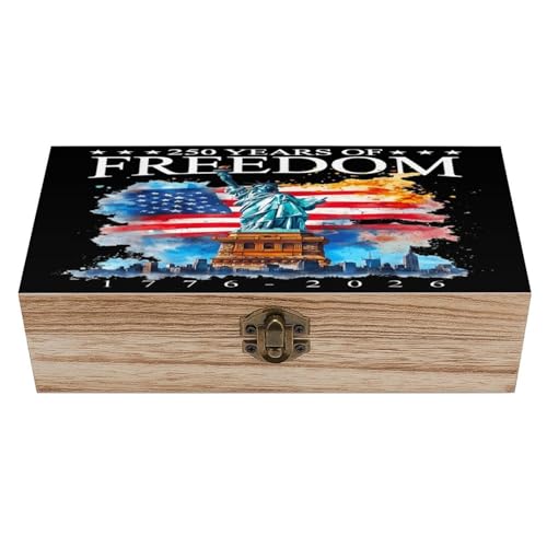 250 Years Of Freedom Statue Of Liberty American Flag 1776 2026 Jewelry Box Wooden Rustic Multi-Purpose Organizer with Front Clasp for Jewelry, Crafts, Accessories & Small Items - color: style-9